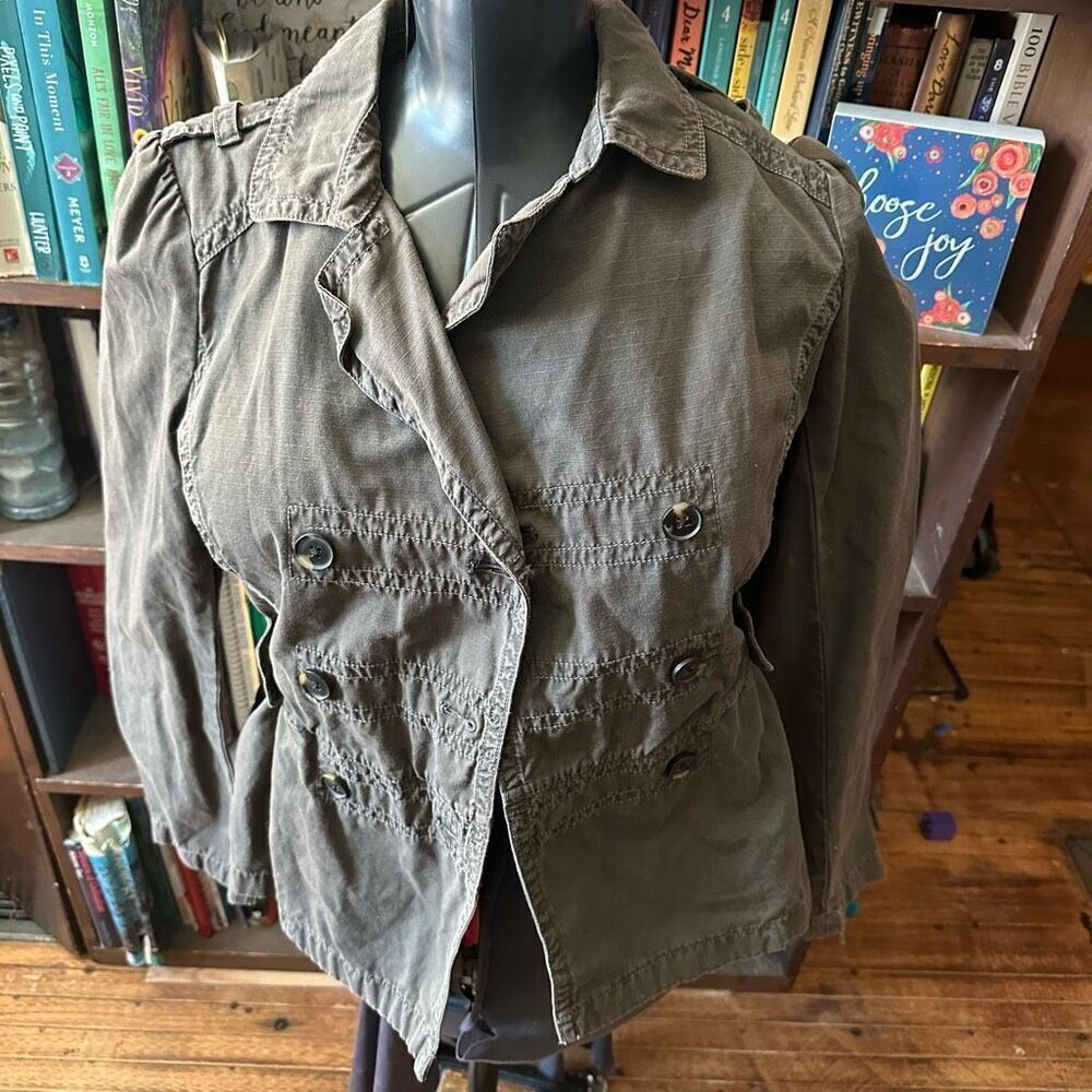 Loft S military gray cargo normcore lightweight blazer